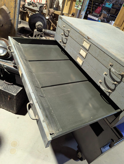 Mid-Century Steel 5-Drawer Flat File Cabinet 40 1/2" x 28 1/2" x 15 3/4