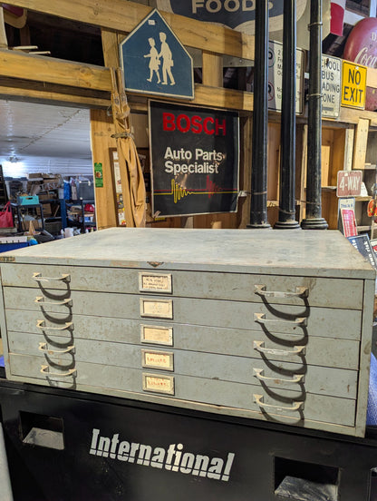 Mid-Century Steel 5-Drawer Flat File Cabinet 40 1/2" x 28 1/2" x 15 3/4