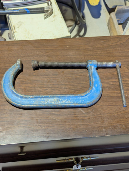 Vintage Forged Steel No. 408 C-Clamp, Blue Painted U.S.A. Made Hand Tool