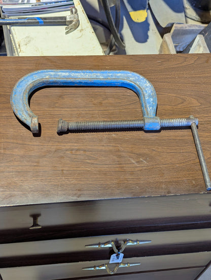 Vintage Forged Steel No. 408 C-Clamp, Blue Painted U.S.A. Made Hand Tool