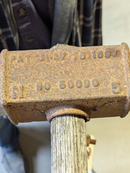 Antique 1907 Patent Post Hole Digger with Wood T-Handle