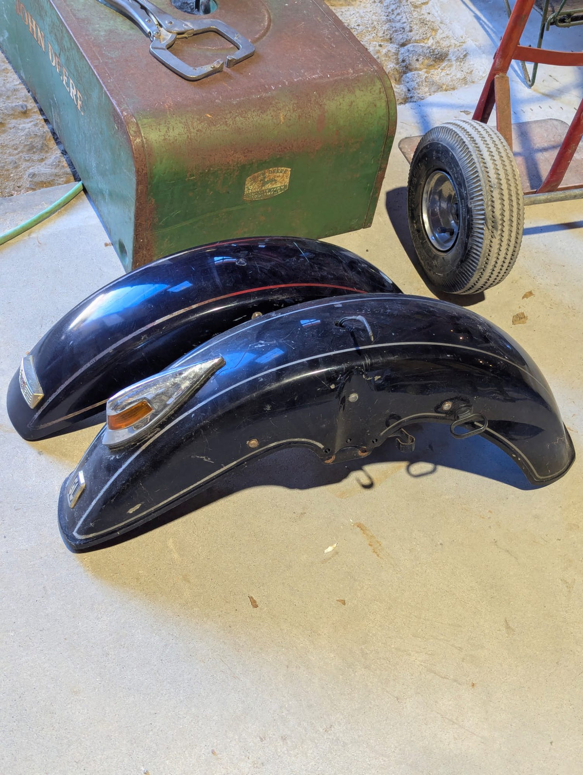 1980s GL1200 Motorcycle Fenders Pair - Black with Chrome Trim