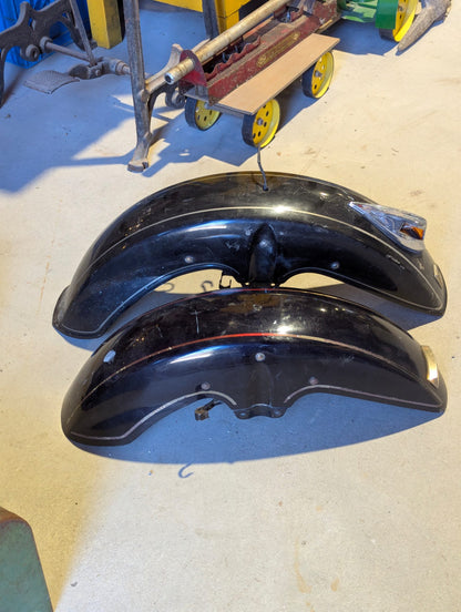 1980s GL1200 Motorcycle Fenders Pair - Black with Chrome Trim
