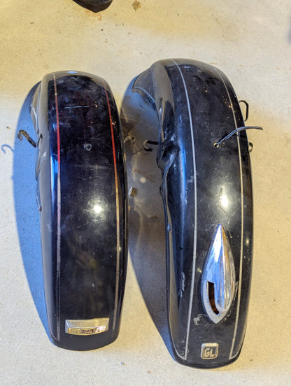 1980s GL1200 Motorcycle Fenders Pair - Black with Chrome Trim