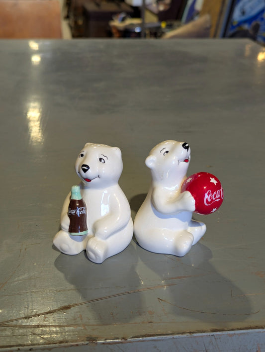Vintage Coca-Cola Polar Bear Ceramic Salt and Pepper Shakers