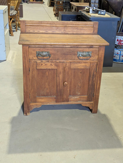 Antique Oak Washstand with Drawer and Cupboard 28" x 16" x 26