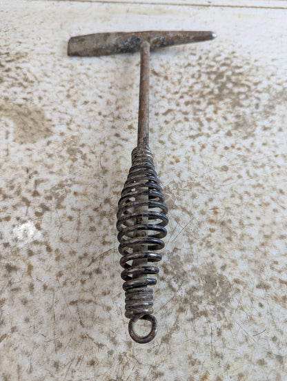 Vintage Metal T-Head Hand Tool with Coiled Spring Handle