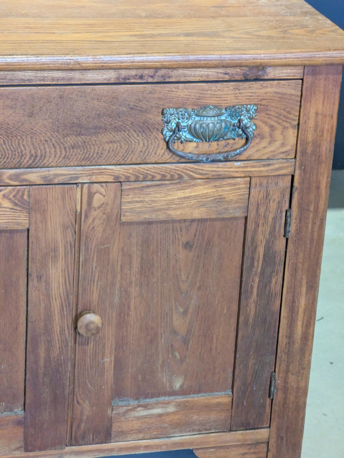 Antique Oak Washstand with Drawer and Cupboard 28" x 16" x 26