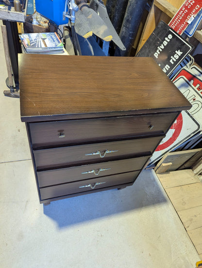 Mid-Century Dark Wood 4-Drawer Dresser with Sculpted Metal Pulls