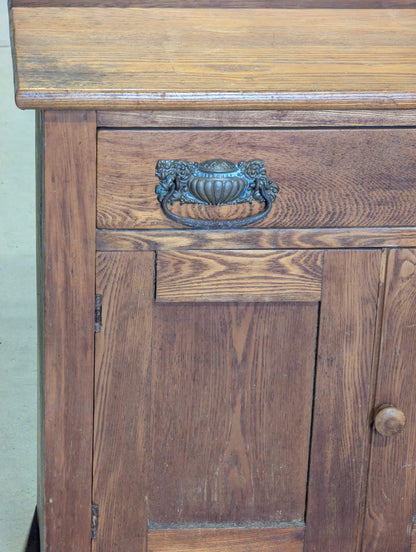 Antique Oak Washstand with Drawer and Cupboard 28" x 16" x 26