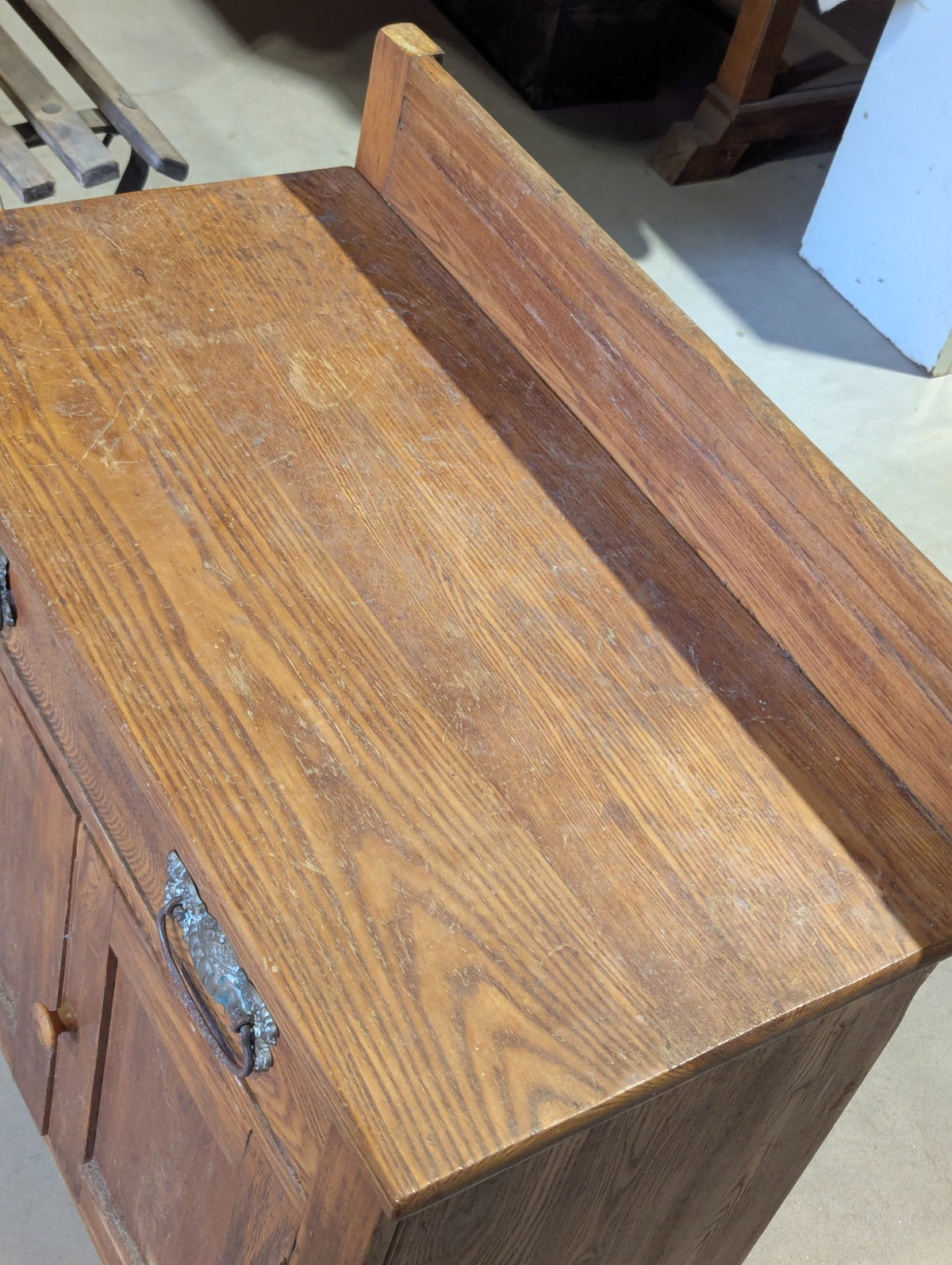 Antique Oak Washstand with Drawer and Cupboard 28" x 16" x 26