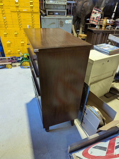 Mid-Century Dark Wood 4-Drawer Dresser with Sculpted Metal Pulls