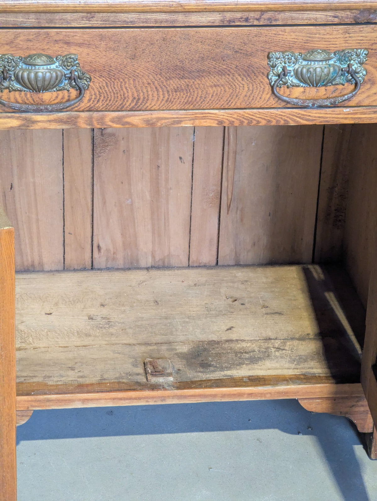 Antique Oak Washstand with Drawer and Cupboard 28" x 16" x 26