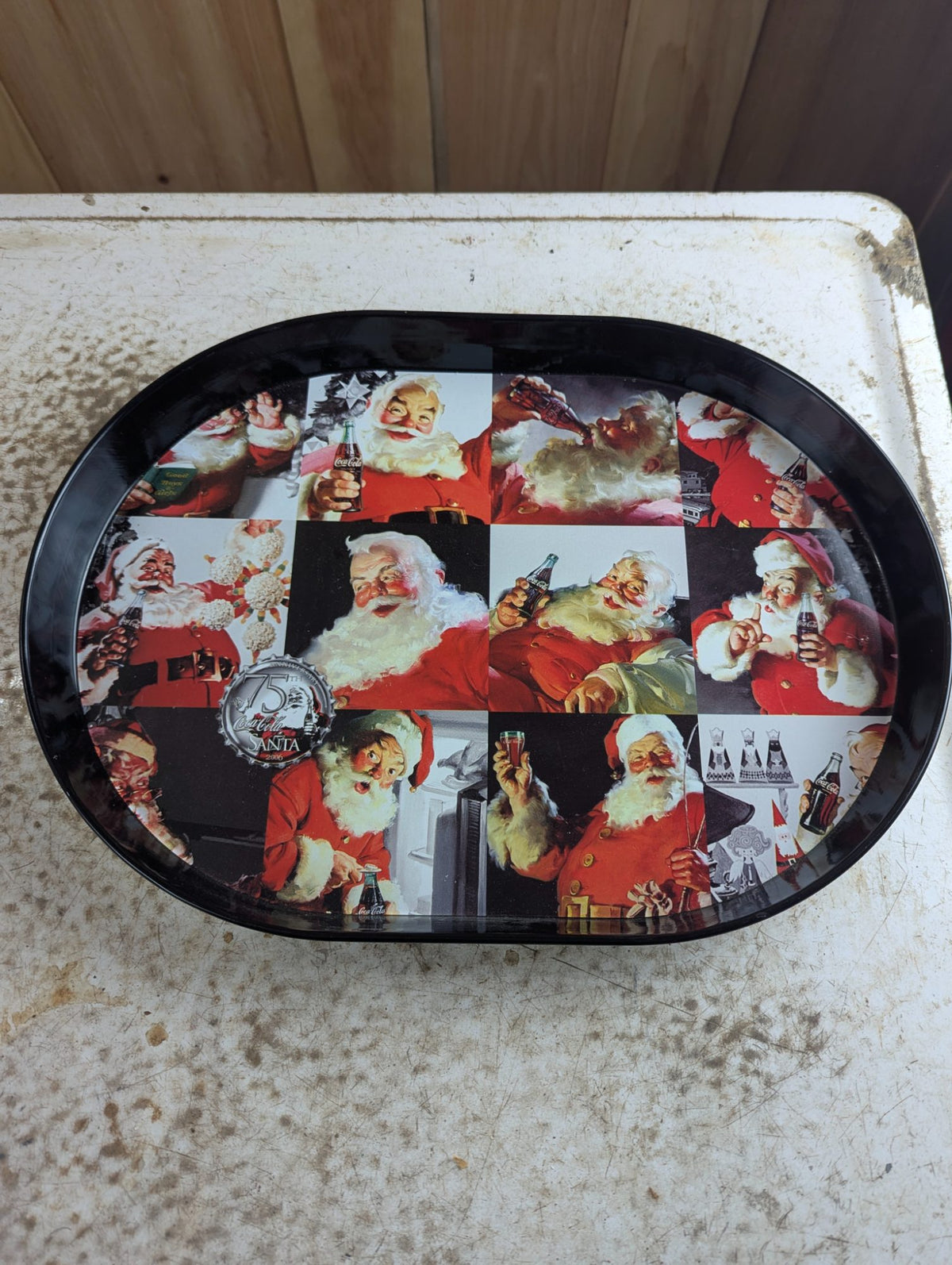2006 Coca-Cola 75th Anniversary Santa Oval Metal Serving Tray