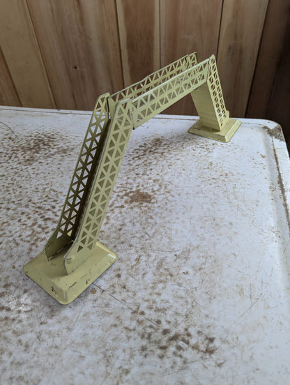 Vintage O Gauge Pressed Metal Lattice Train Bridge Pale Yellow