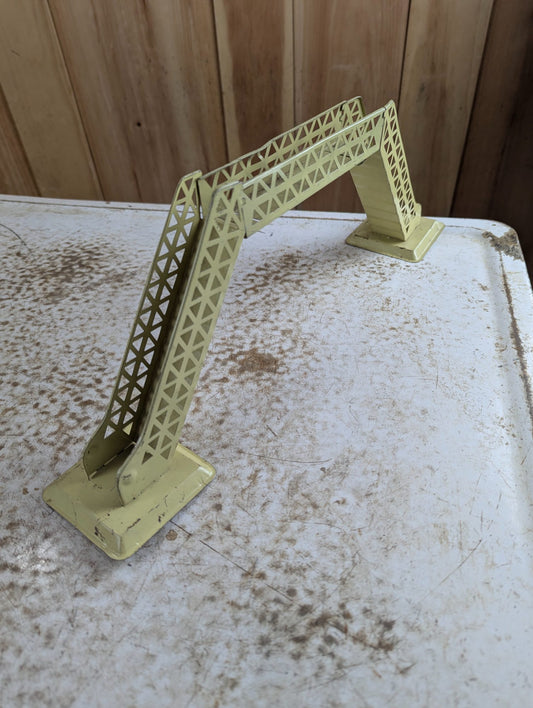 Vintage O Gauge Pressed Metal Lattice Train Bridge Pale Yellow