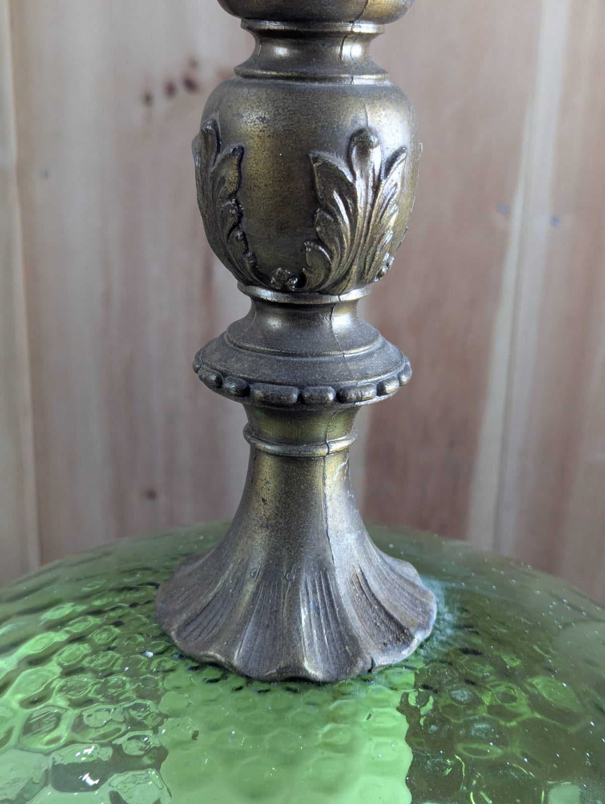 Vintage Green Hobnail Glass Table Lamp with Brass-Tone Ornate Base 31" Tall - Works