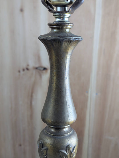 Vintage Green Hobnail Glass Table Lamp with Brass-Tone Ornate Base 31" Tall - Works