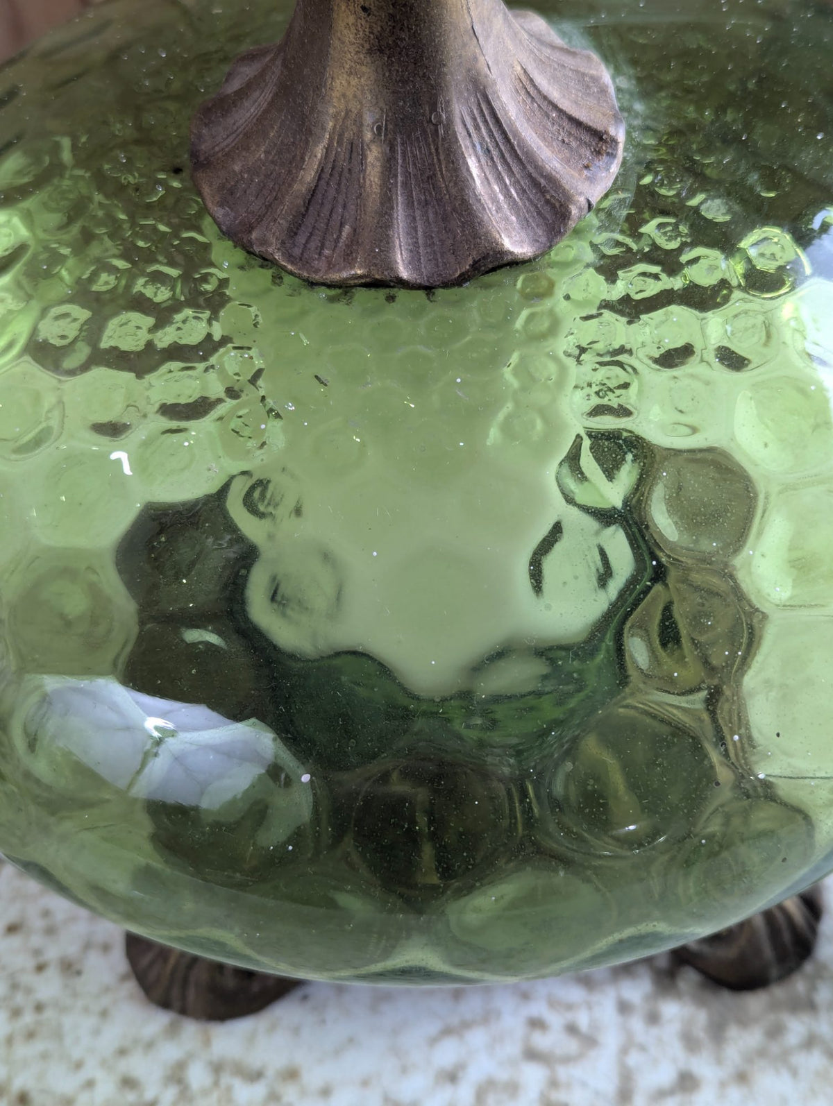 Vintage Green Hobnail Glass Table Lamp with Brass-Tone Ornate Base 31" Tall - Works