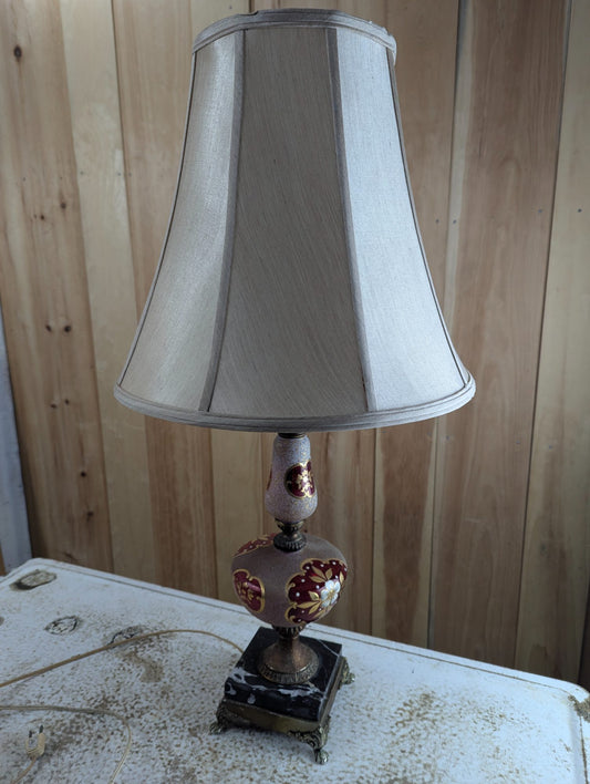 Vintage Ruby Cased Glass Table Lamp with Brass and Marble Base 31" Tall
