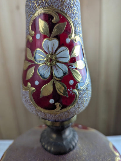 Vintage Ruby Cased Glass Table Lamp with Brass and Marble Base 31" Tall