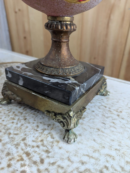 Vintage Ruby Cased Glass Table Lamp with Brass and Marble Base 31" Tall