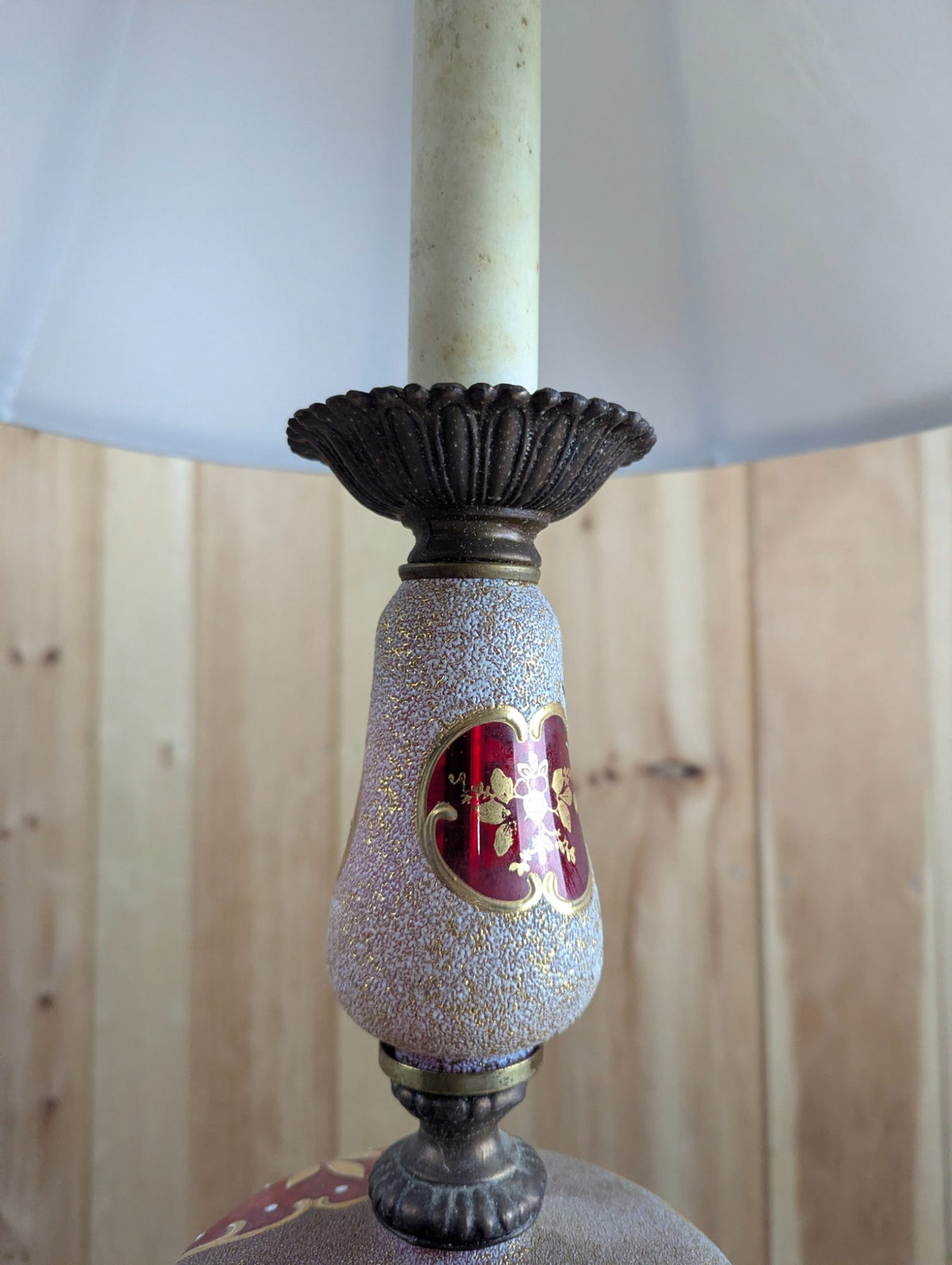 Vintage Ruby Cased Glass Table Lamp with Brass and Marble Base 31" Tall