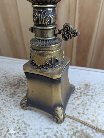 Vintage Gold-Tone Metal Table Lamp with Faceted Crystal Stem 27" Tall