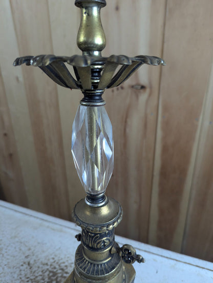 Vintage Gold-Tone Metal Table Lamp with Faceted Crystal Stem 27" Tall