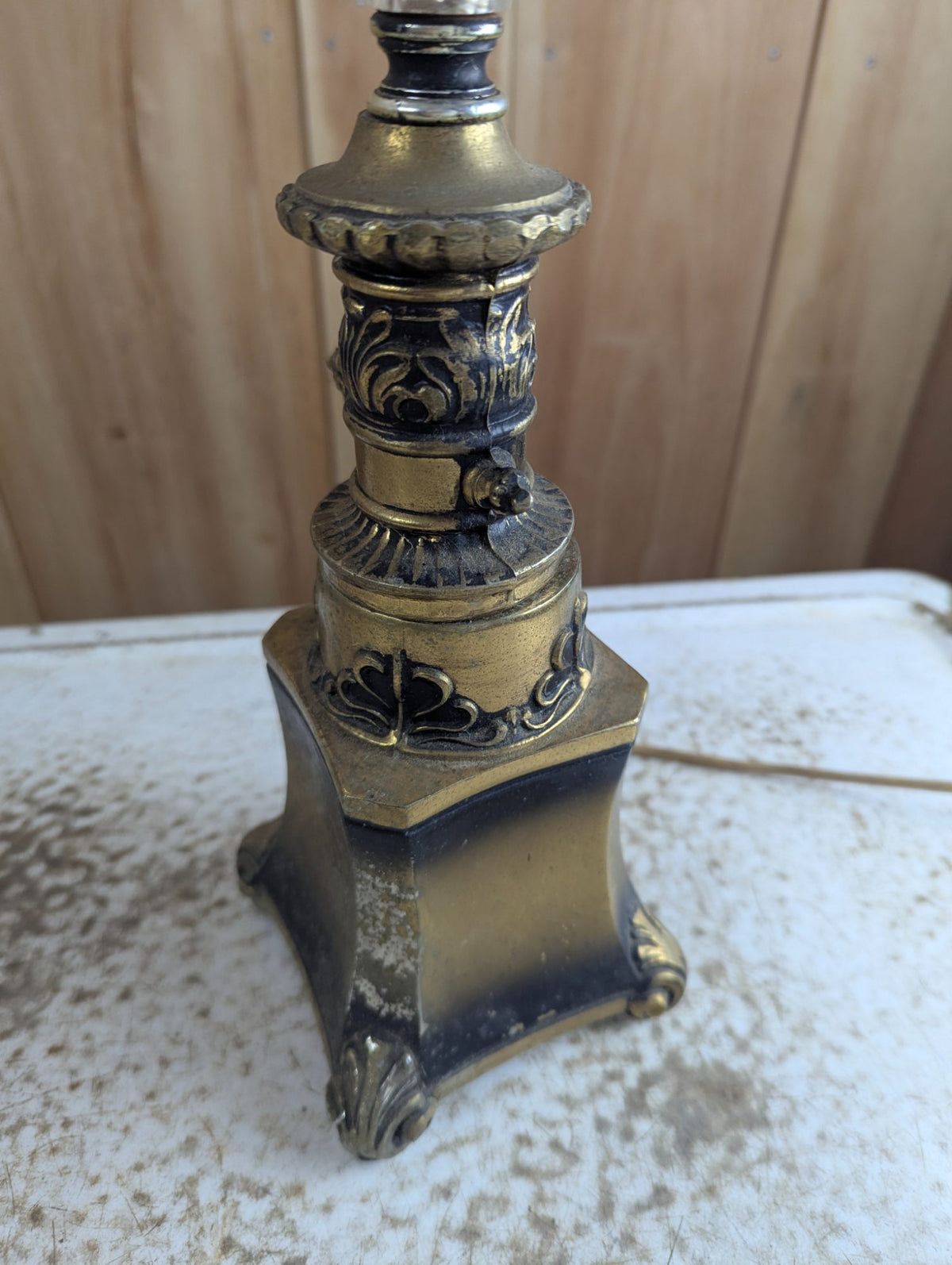 Vintage Gold-Tone Metal Table Lamp with Faceted Crystal Stem 27" Tall