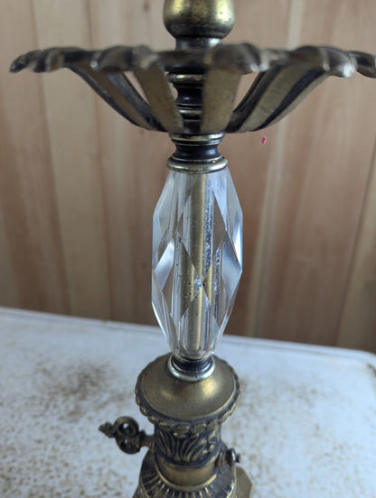 Vintage Gold-Tone Metal Table Lamp with Faceted Crystal Stem 27" Tall