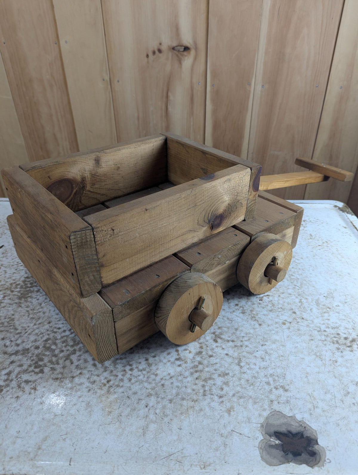 Vintage Handmade Wooden Toy Wagon Truck with Pull Handle 16" x 14