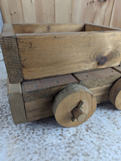 Vintage Handmade Wooden Toy Wagon Truck with Pull Handle 16" x 14