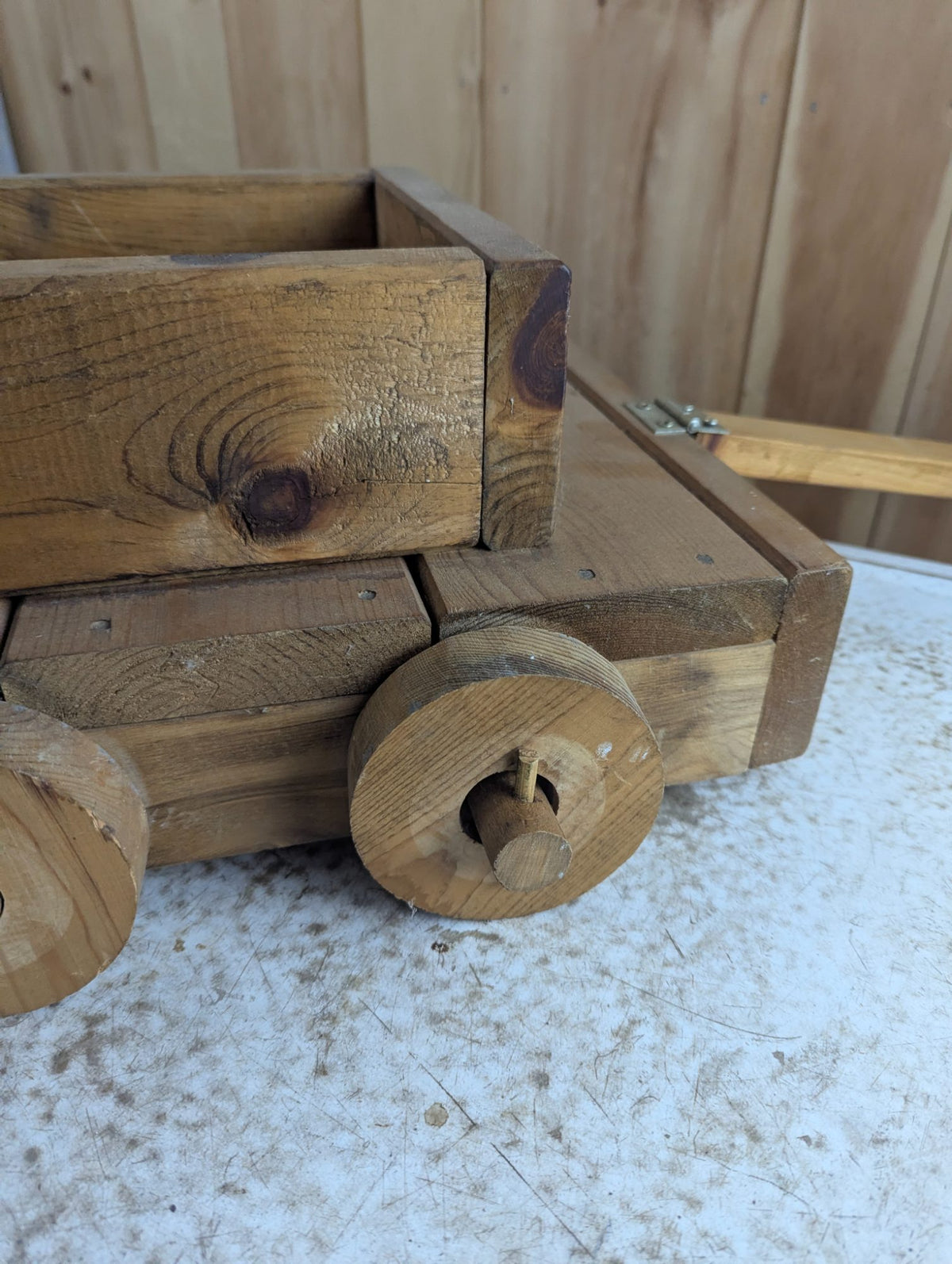 Vintage Handmade Wooden Toy Wagon Truck with Pull Handle 16" x 14