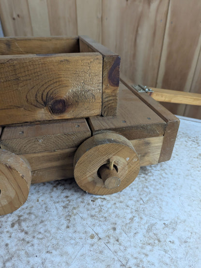 Vintage Handmade Wooden Toy Wagon Truck with Pull Handle 16" x 14