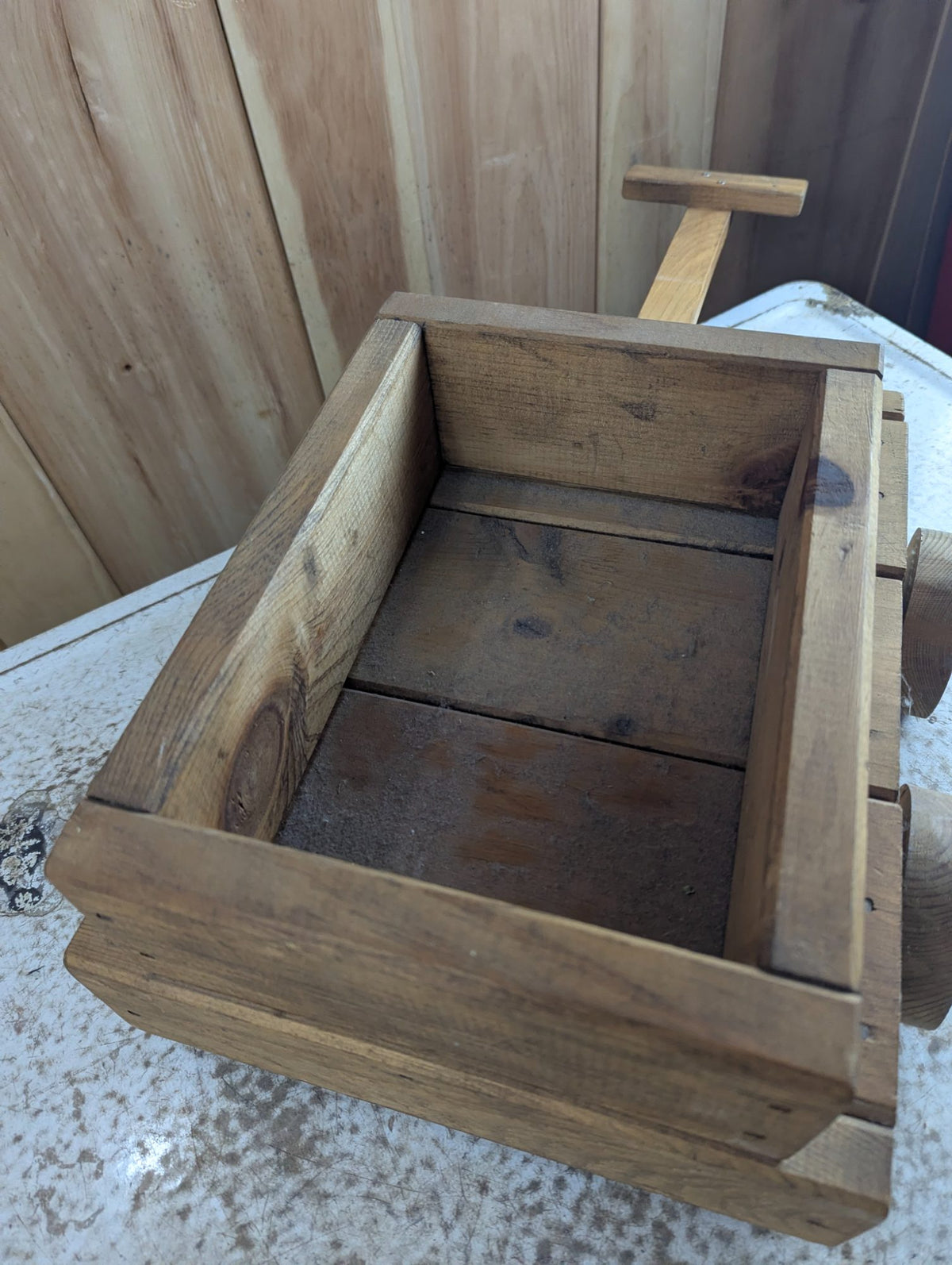 Vintage Handmade Wooden Toy Wagon Truck with Pull Handle 16" x 14
