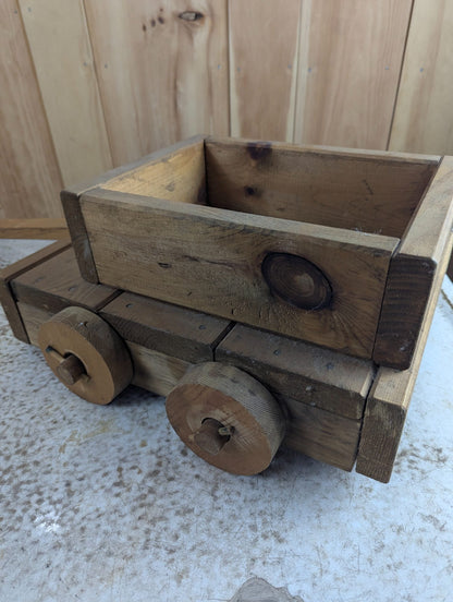 Vintage Handmade Wooden Toy Wagon Truck with Pull Handle 16" x 14