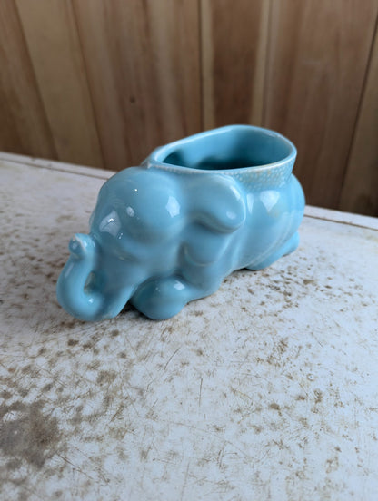 Vintage Blue Glaze Ceramic Elephant Planter Vase - Made in Canada