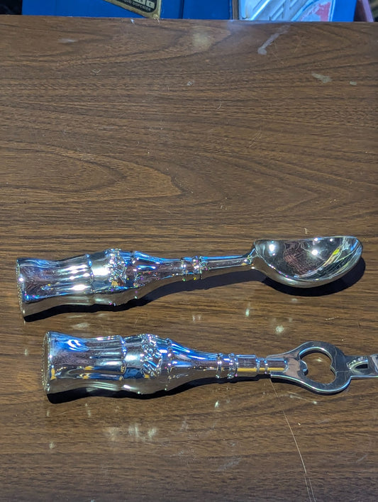 Vintage Bottle-Handled Metal Spoon and Bottle Opener Set