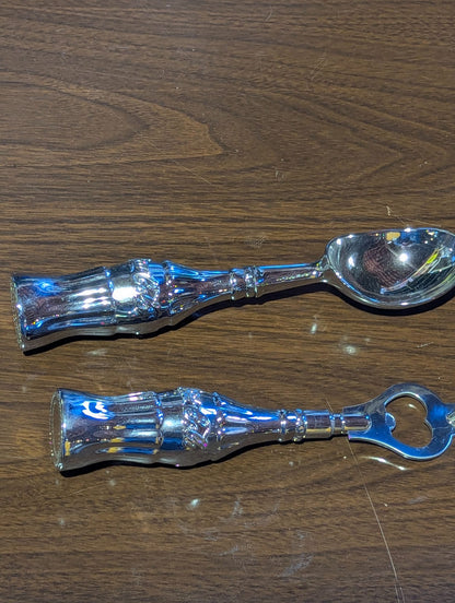 Vintage Bottle-Handled Metal Spoon and Bottle Opener Set