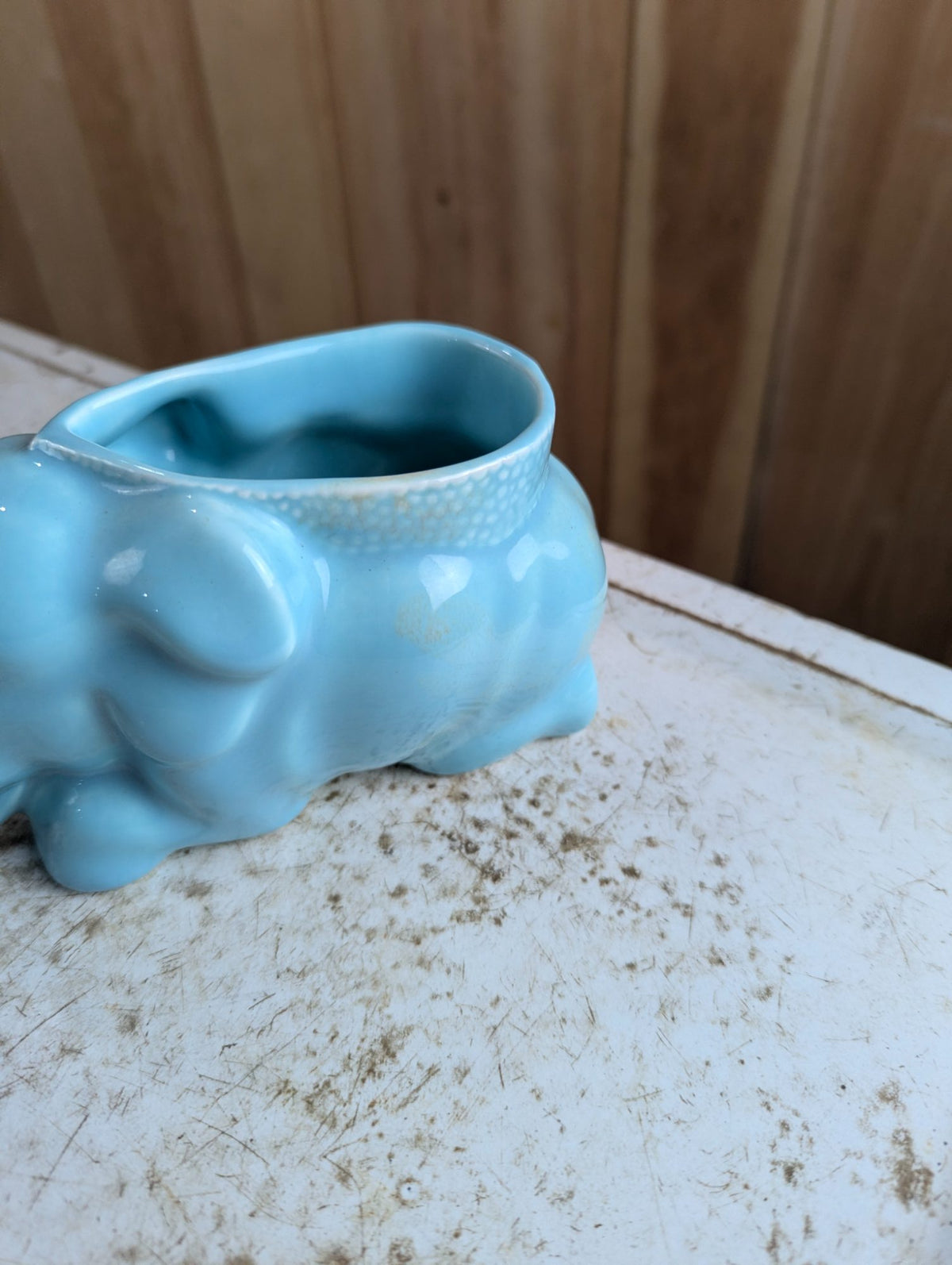 Vintage Blue Glaze Ceramic Elephant Planter Vase - Made in Canada