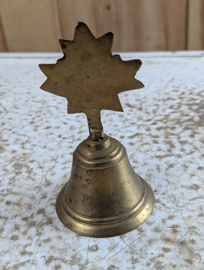 Vintage Brass Maple Leaf Hand Bell