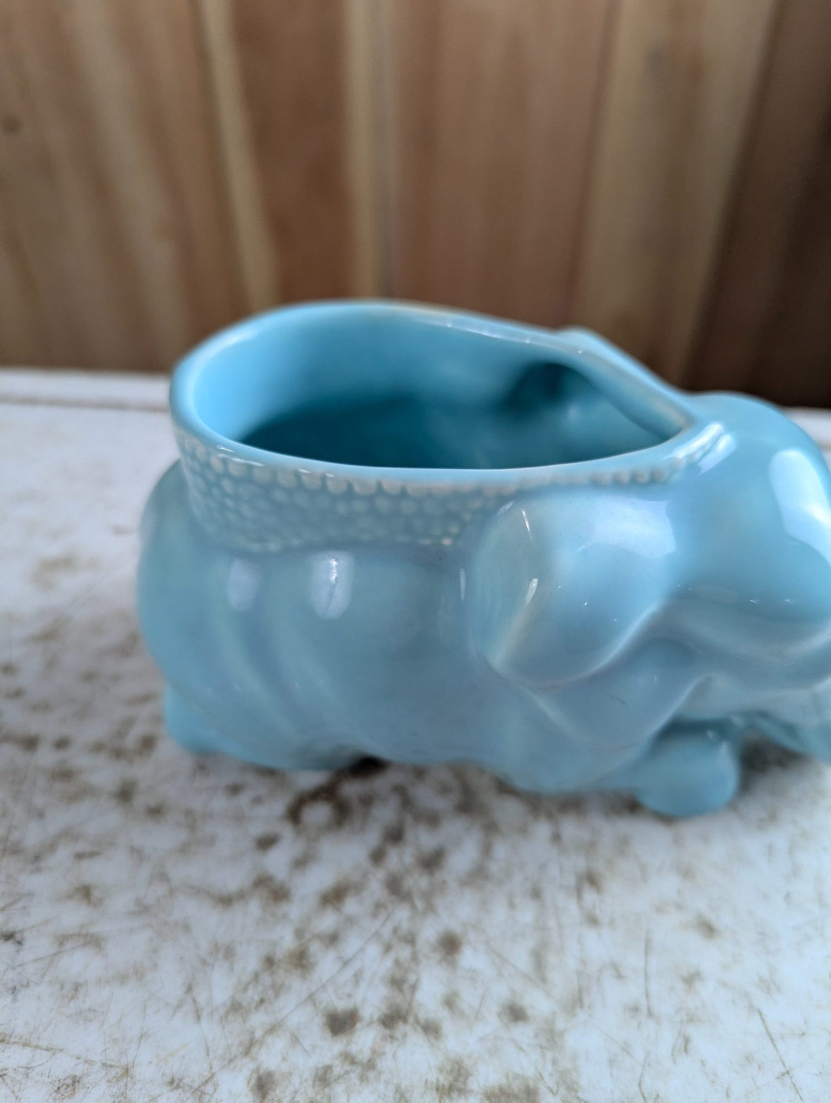 Vintage Blue Glaze Ceramic Elephant Planter Vase - Made in Canada