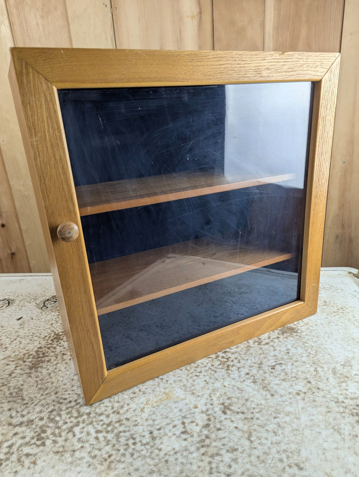 Vintage Wood Glass-Front Wall Display Cabinet FlexZorb Lining 17" x 8.25" x 17