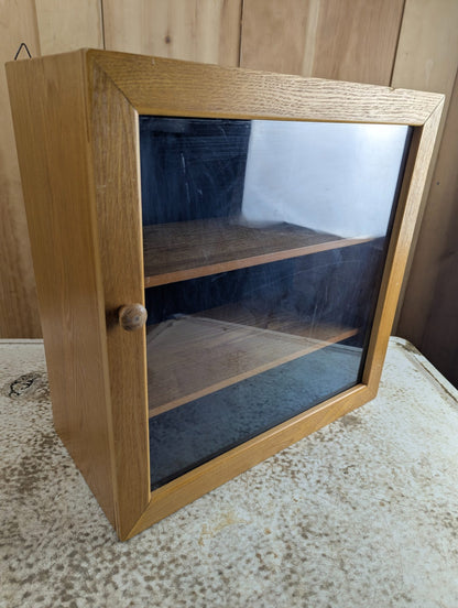 Vintage Wood Glass-Front Wall Display Cabinet FlexZorb Lining 17" x 8.25" x 17