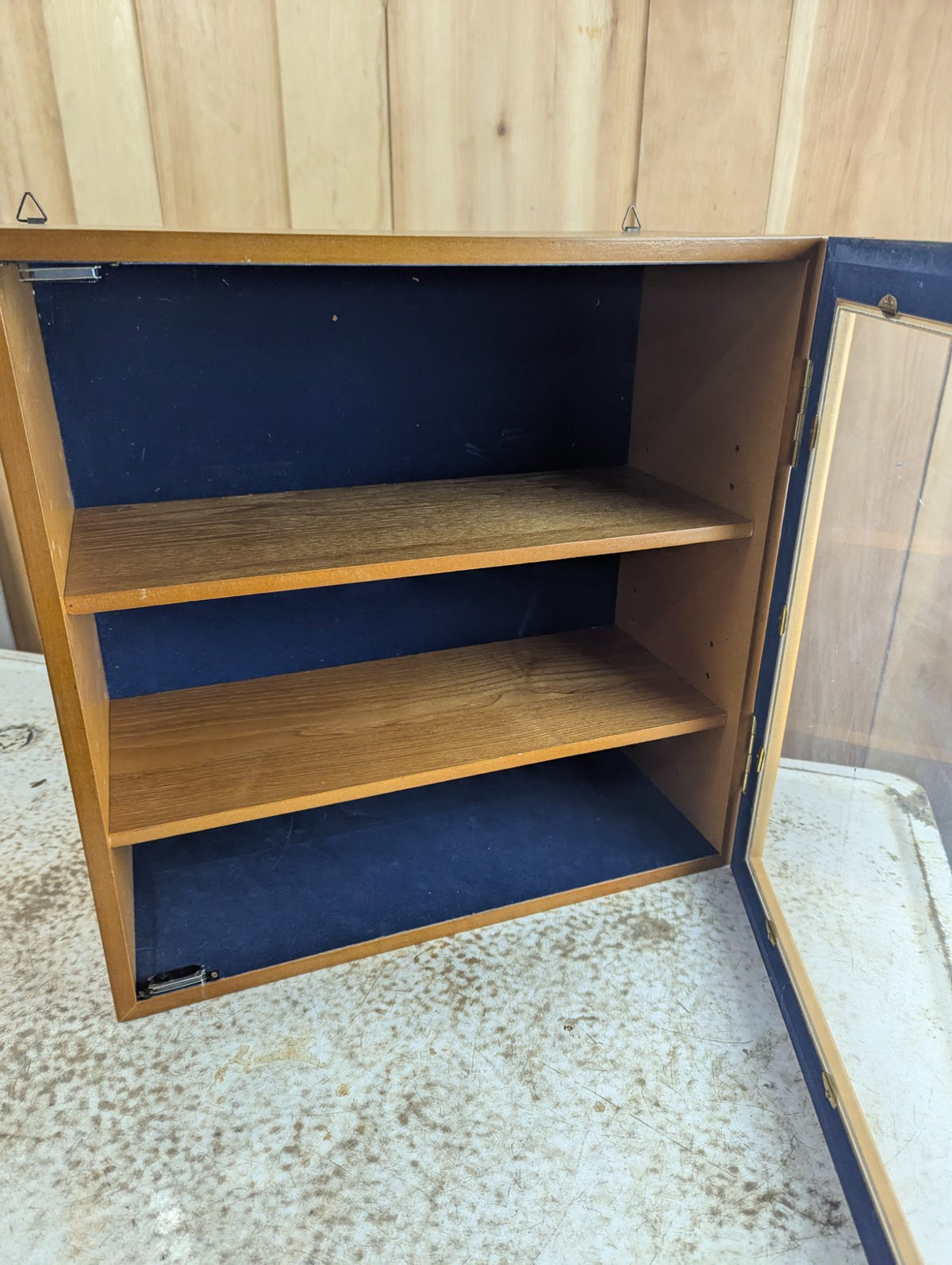 Vintage Wood Glass-Front Wall Display Cabinet FlexZorb Lining 17" x 8.25" x 17
