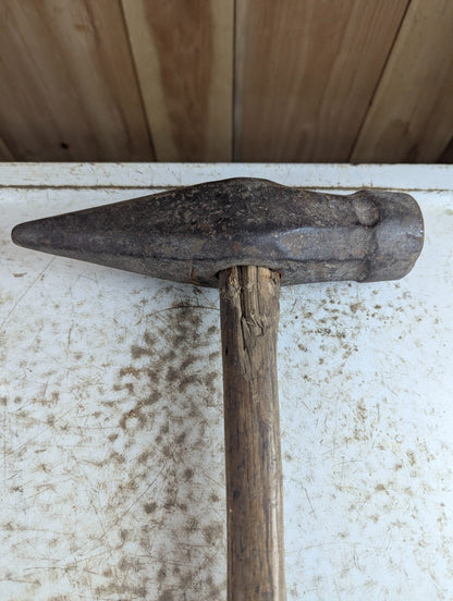 Antique Forged Steel Straight Peen Blacksmith Hammer with Wood Handle