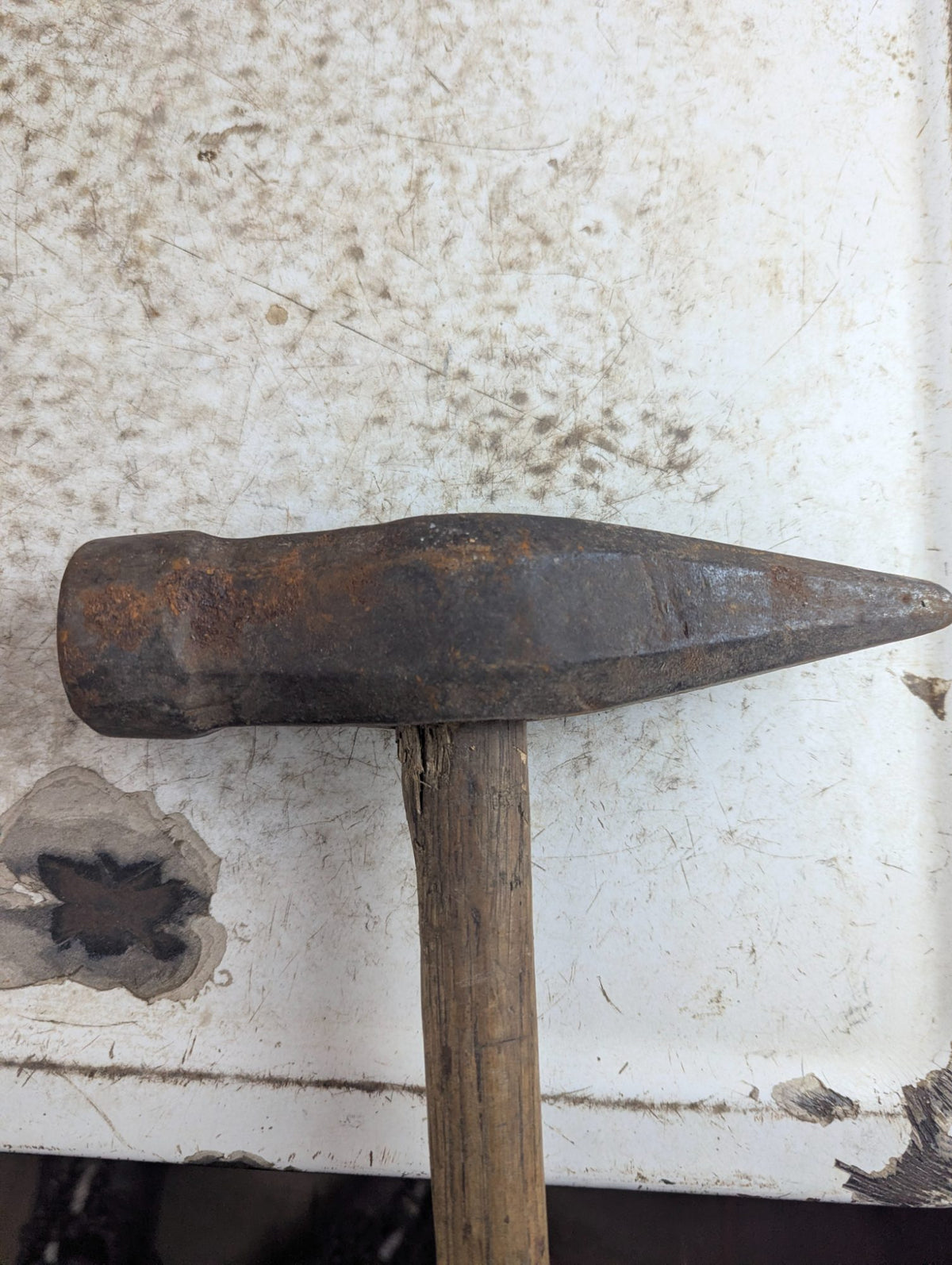 Antique Forged Steel Straight Peen Blacksmith Hammer with Wood Handle