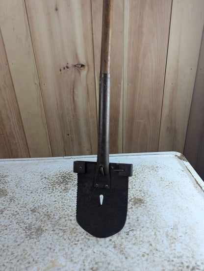 Vintage Soviet Style Entrenching Shovel Tool with Long Wood Handle