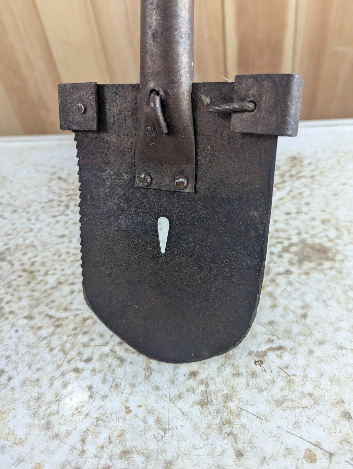 Vintage Soviet Style Entrenching Shovel Tool with Long Wood Handle